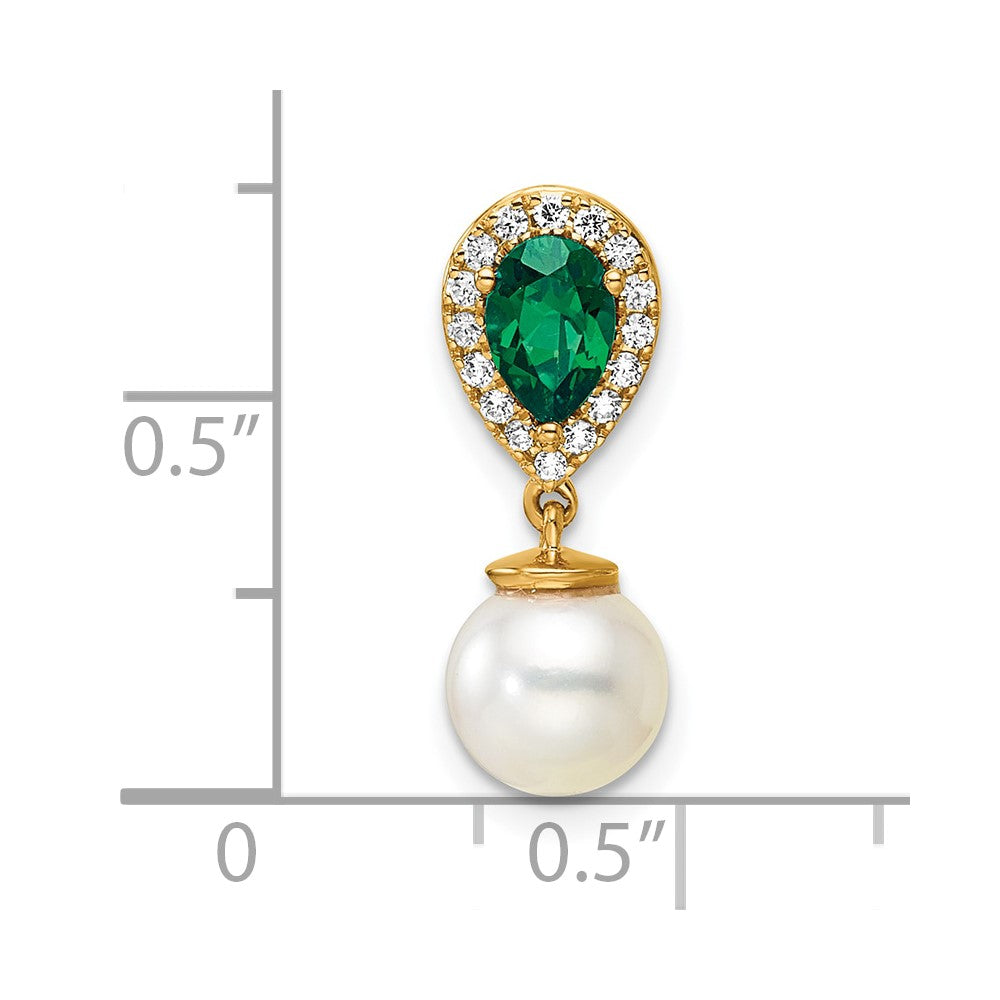 14K Polished Diamond Pearl and Emerald Teardrop Chain Slide-PM9982-EM-010-YAA