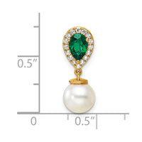 14K Polished Diamond Pearl and Emerald Teardrop Chain Slide-PM9982-EM-010-YAA