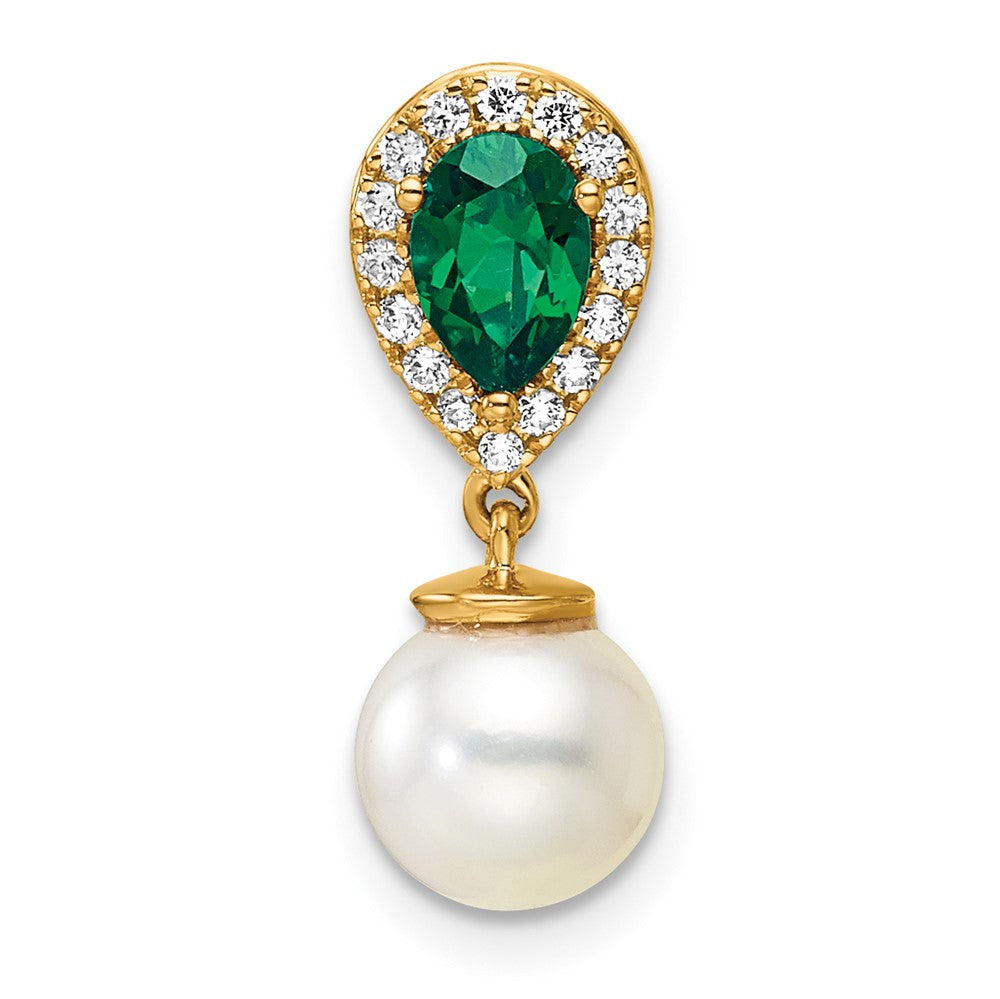 14K Polished Diamond Pearl and Emerald Teardrop Chain Slide-PM9982-EM-010-YAA