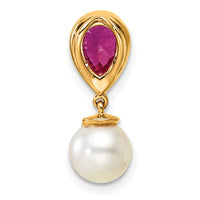 14K Polished Diamond Pearl and Ruby Teardrop Chain Slide-PM9982-RU-010-YAA