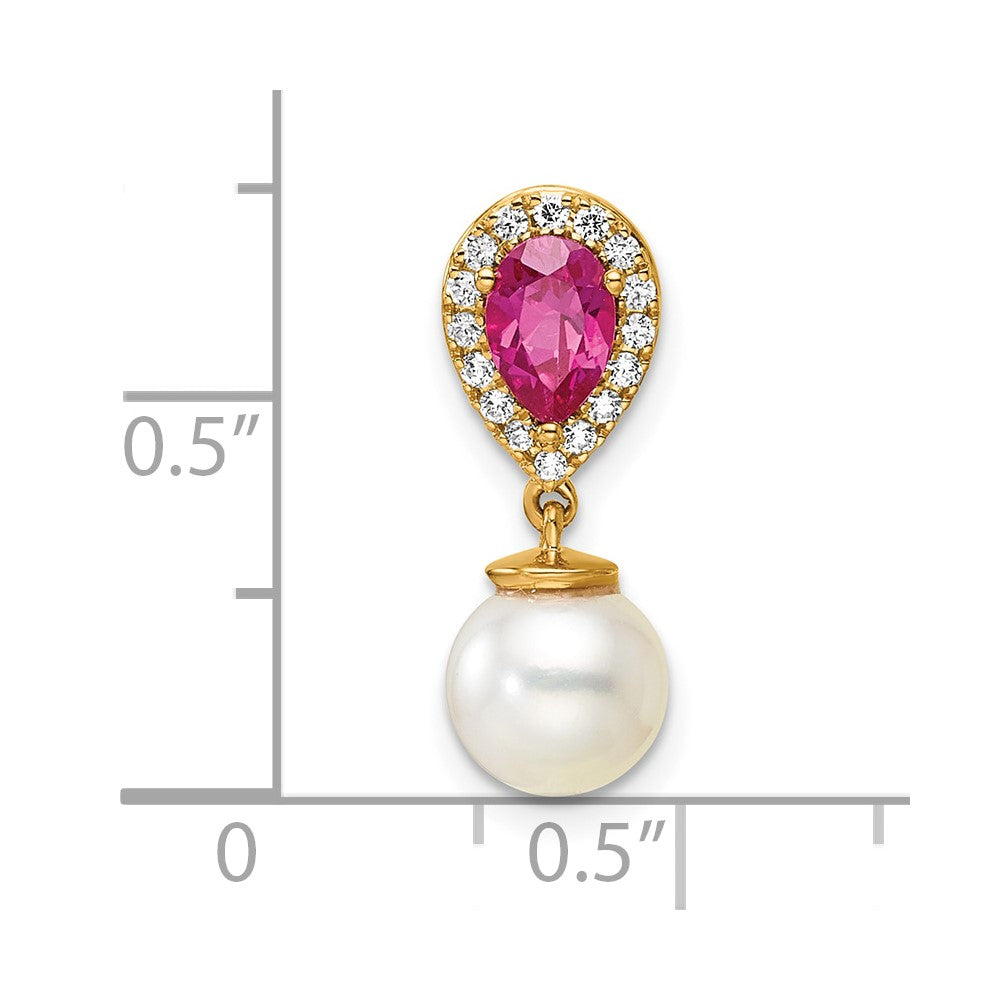 14K Polished Diamond Pearl and Ruby Teardrop Chain Slide-PM9982-RU-010-YAA