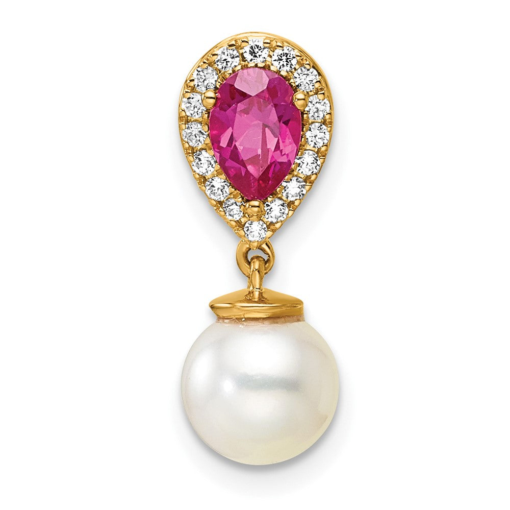 14K Polished Diamond Pearl and Ruby Teardrop Chain Slide-PM9982-RU-010-YAA