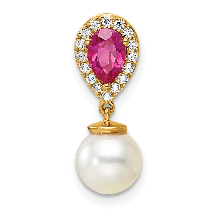 14K Polished Diamond Pearl and Ruby Teardrop Chain Slide-PM9982-RU-010-YAA