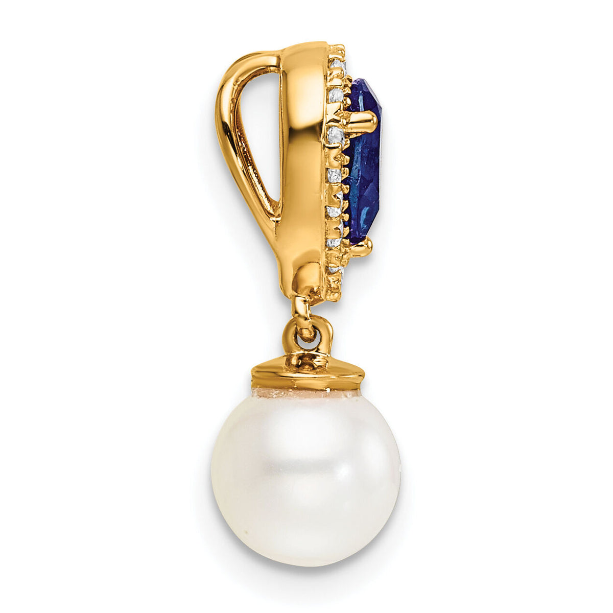 14K Polished Diamond Pearl and Sapphire Teardrop Chain Slide-PM9982-SA-010-YAA