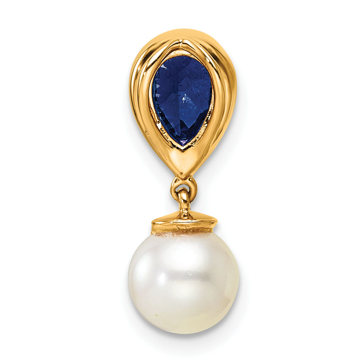 14K Polished Diamond Pearl and Sapphire Teardrop Chain Slide-PM9982-SA-010-YAA