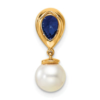14K Polished Diamond Pearl and Sapphire Teardrop Chain Slide-PM9982-SA-010-YAA