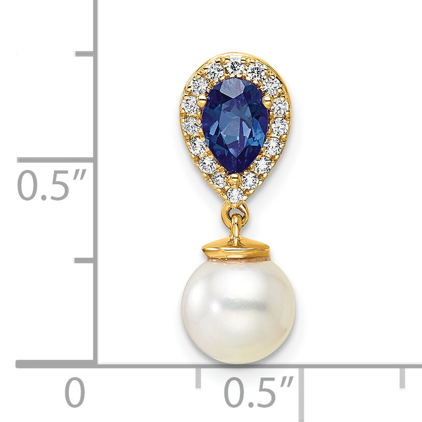 14K Polished Diamond Pearl and Sapphire Teardrop Chain Slide-PM9982-SA-010-YAA