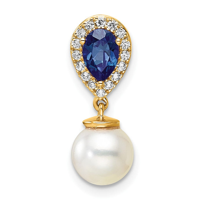14K Polished Diamond Pearl and Sapphire Teardrop Chain Slide-PM9982-SA-010-YAA