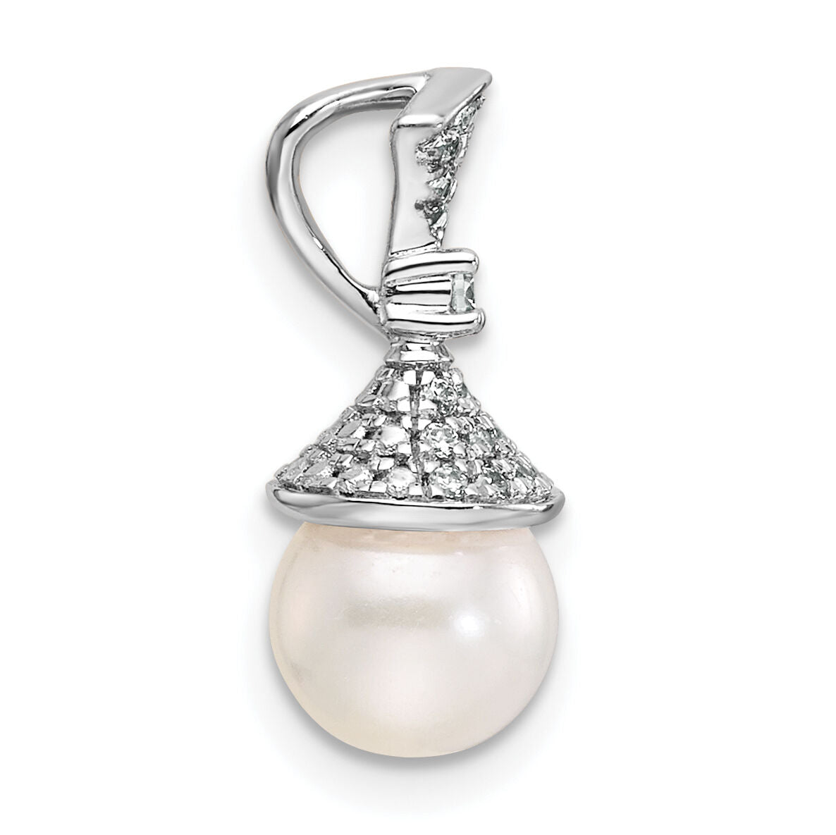 14K White Gold Polished Diamond and Pearl Chain Slide-PM9988-013-WAA