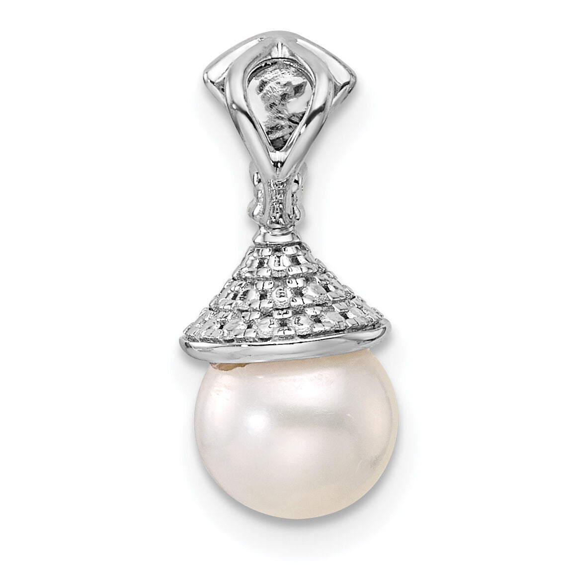 14K White Gold Polished Diamond and Pearl Chain Slide-PM9988-013-WAA