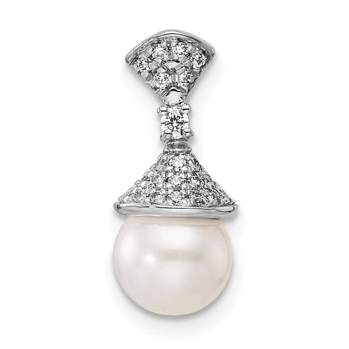 14K White Gold Polished Diamond and Pearl Chain Slide-PM9988-013-WAA