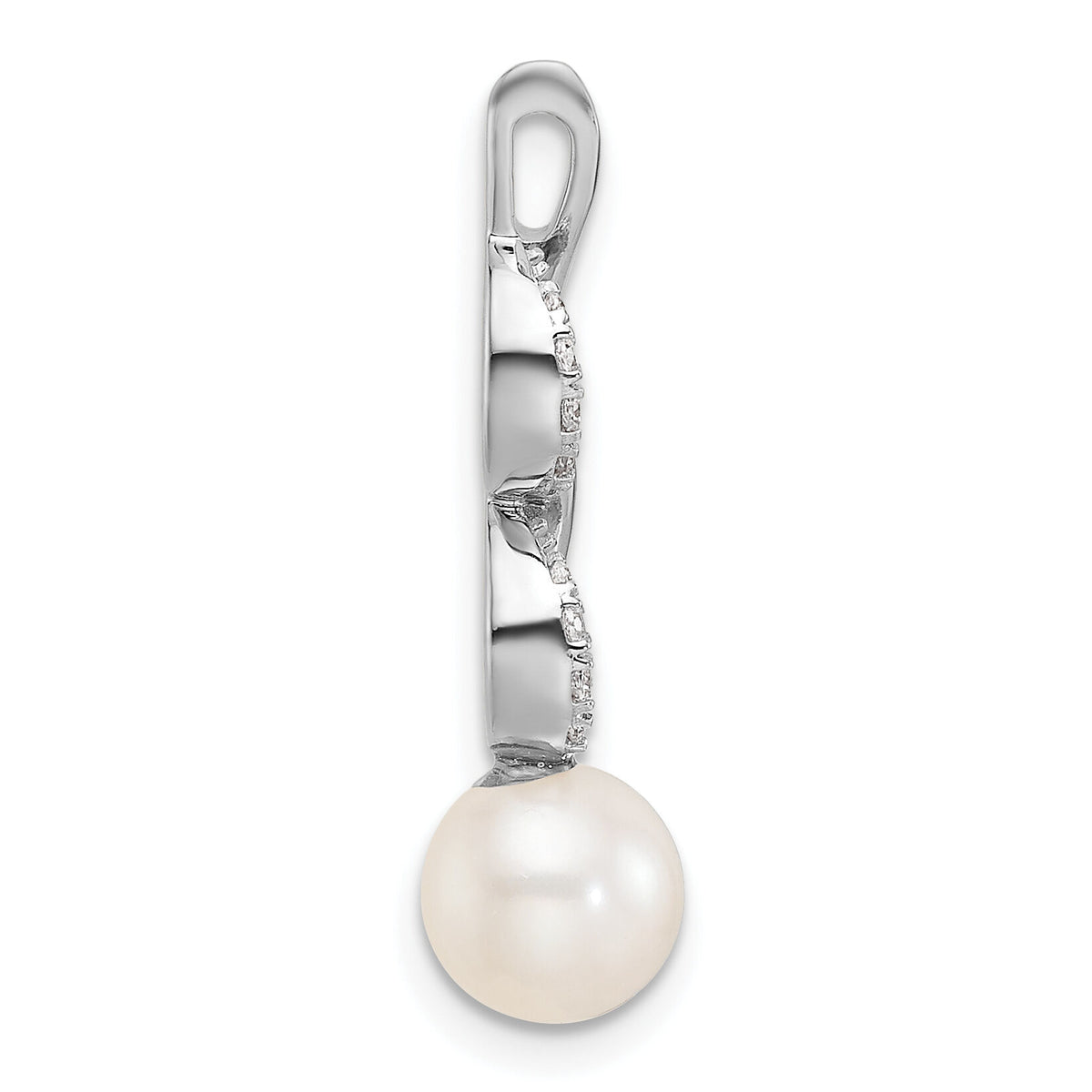 14K White Gold Polished Diamond and Pearl Chain Slide-PM9995-006-WAA