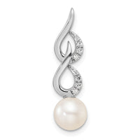 14K White Gold Polished Diamond and Pearl Chain Slide-PM9995-006-WAA