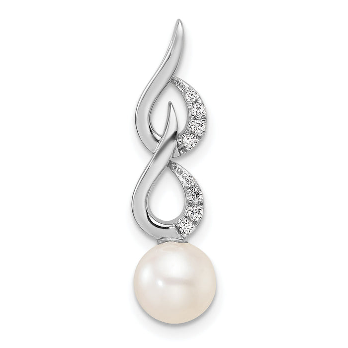 14K White Gold Polished Diamond and Pearl Chain Slide-PM9995-006-WAA