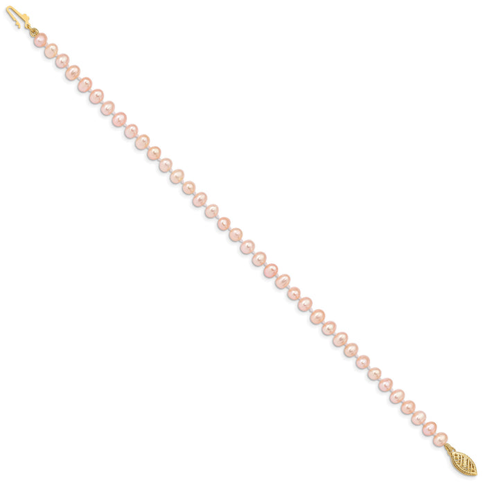 14k 4-5mm Pink Near Round Freshwater Cultured Pearl Bracelet-PPN040-7.5