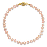 14k 4-5mm Pink Near Round Freshwater Cultured Pearl Bracelet-PPN040-7.5