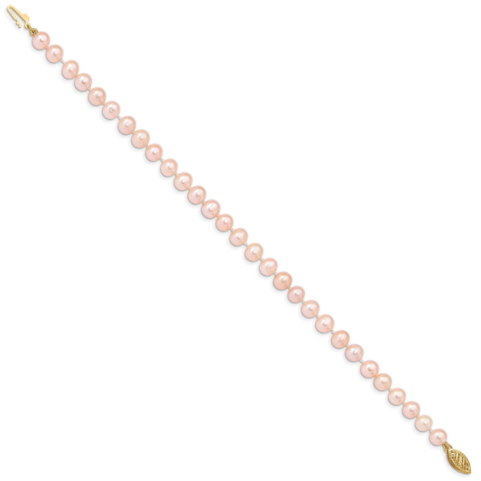 14k 5-6mm Pink Near Round Freshwater Cultured Pearl Bracelet-PPN050-7.5