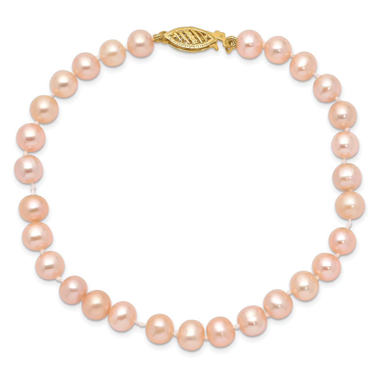 14k 5-6mm Pink Near Round Freshwater Cultured Pearl Bracelet-PPN050-7.5
