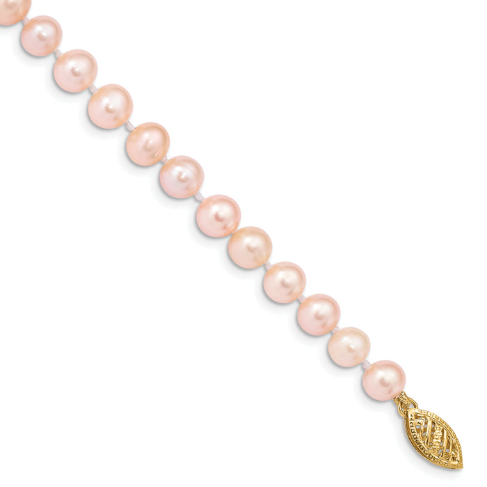 14k 5-6mm Pink Near Round Freshwater Cultured Pearl Bracelet-PPN050-7.5