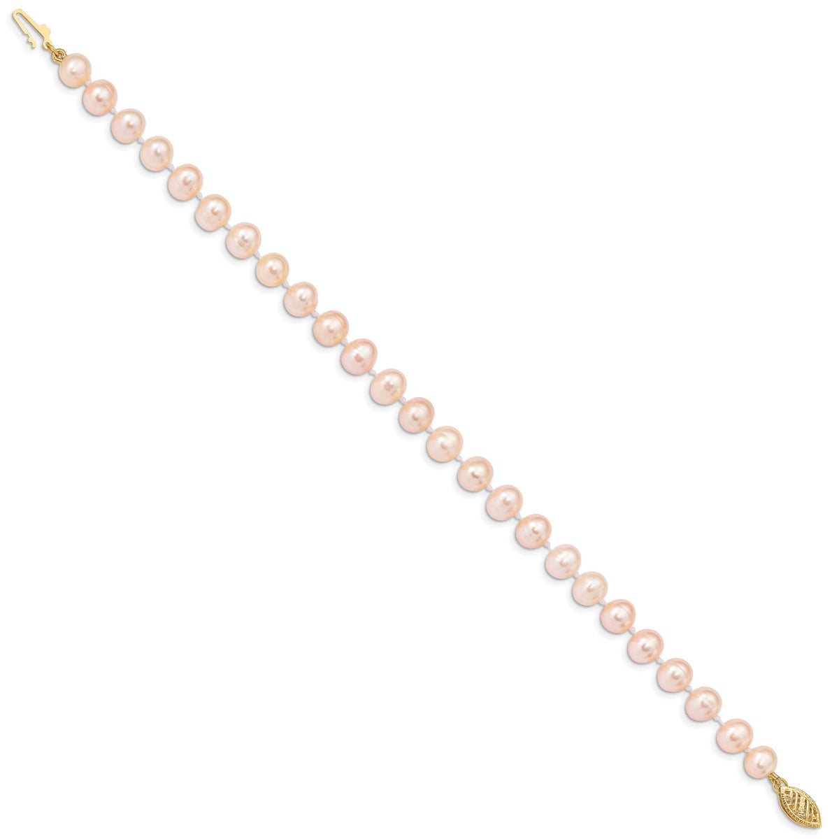 14k 6-7mm Pink Near Round Freshwater Cultured Pearl Bracelet-PPN060-7.5
