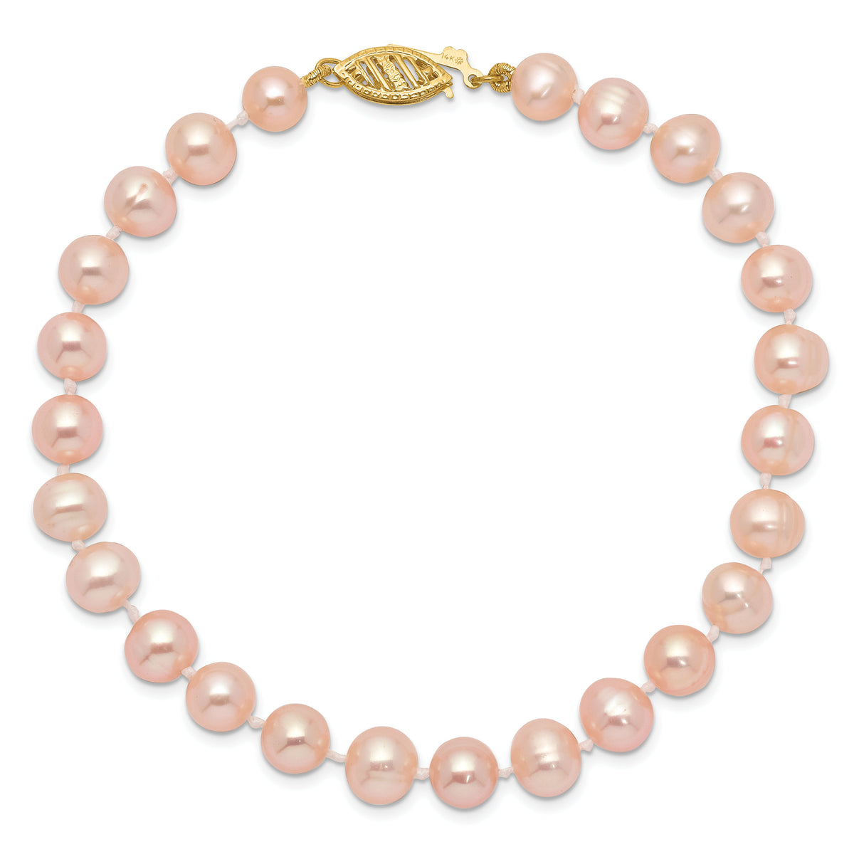 14k 6-7mm Pink Near Round Freshwater Cultured Pearl Bracelet-PPN060-7.5