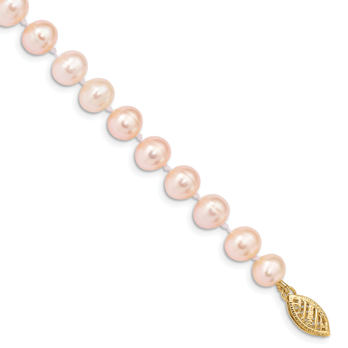 14k 6-7mm Pink Near Round Freshwater Cultured Pearl Bracelet-PPN060-7.5