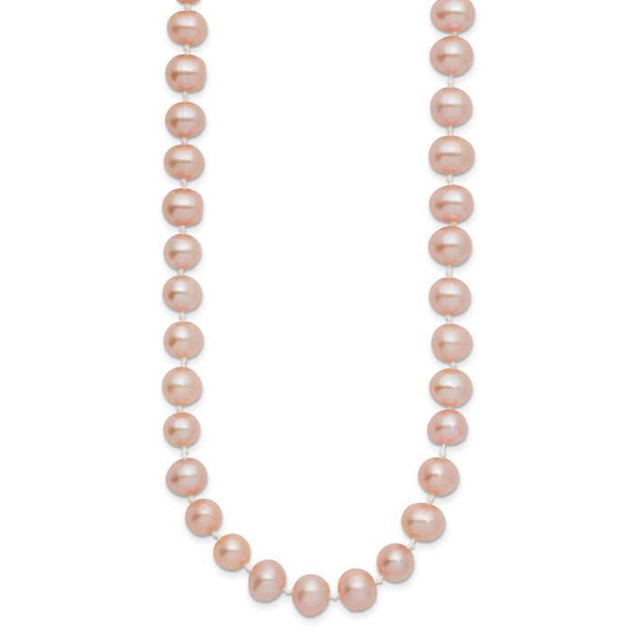 14k 7-8mm Pink Near Round Freshwater Cultured Pearl Necklace-PPN070-24