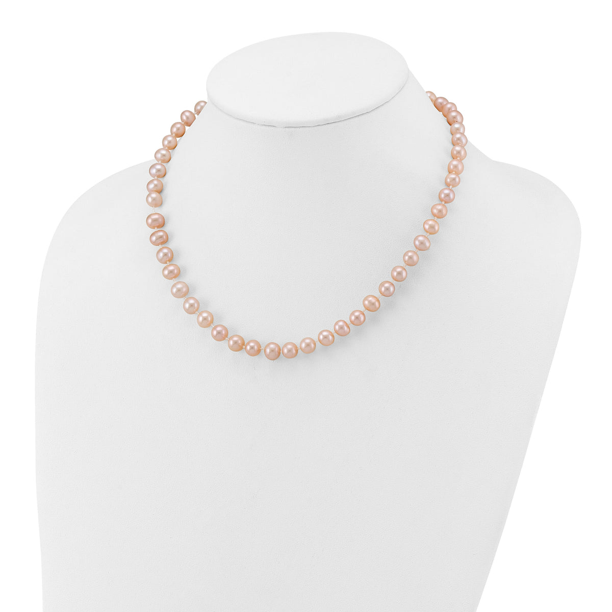 14k 7-8mm Pink Near Round Freshwater Cultured Pearl Necklace-PPN070-16