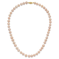 14k 7-8mm Pink Near Round Freshwater Cultured Pearl Necklace-PPN070-16