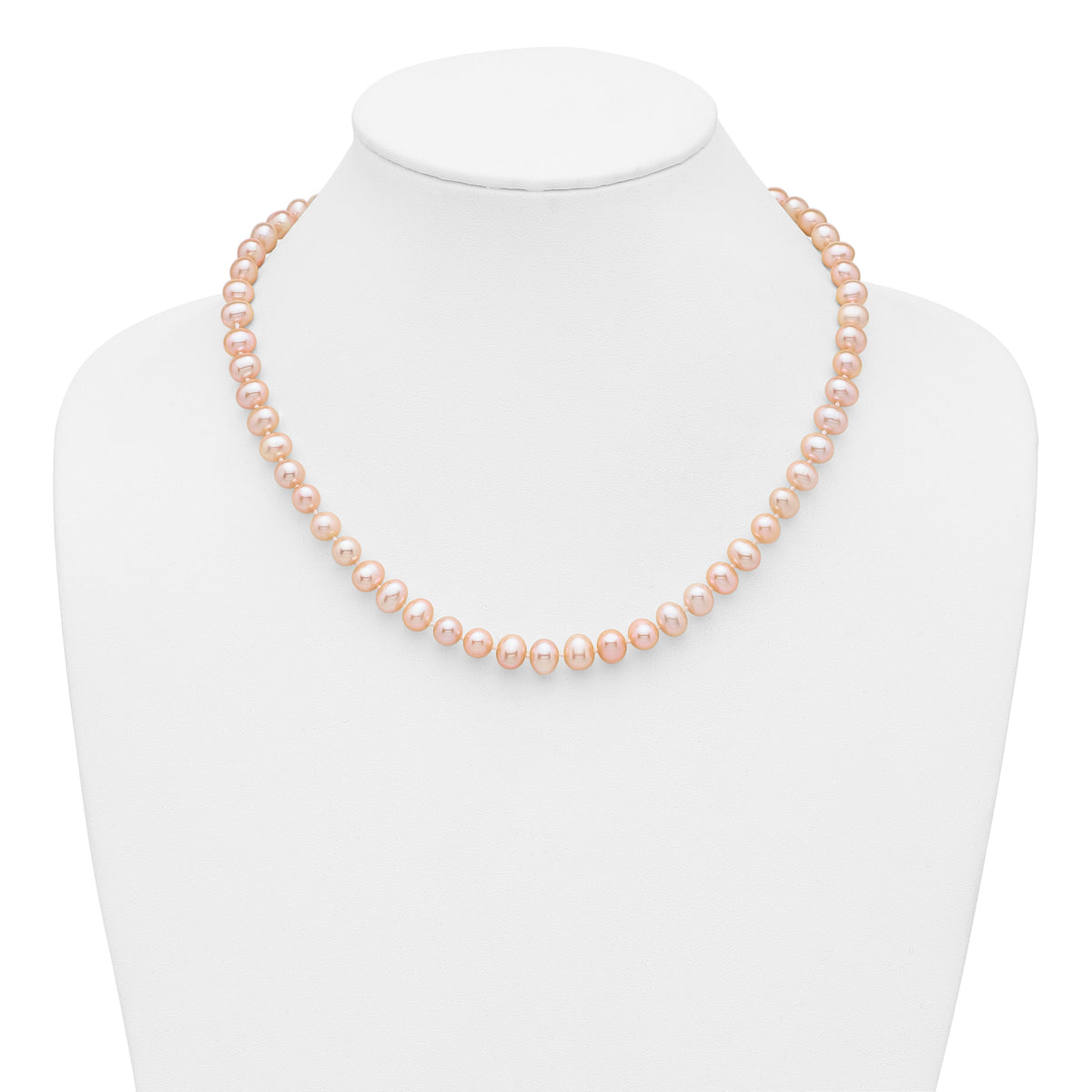 14k 7-8mm Pink Near Round Freshwater Cultured Pearl Necklace-PPN070-18