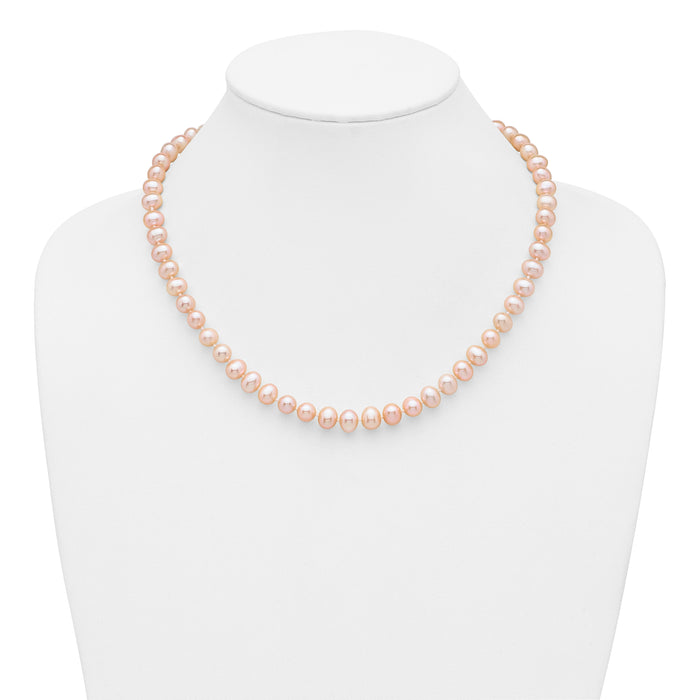 14k 7-8mm Pink Near Round Freshwater Cultured Pearl Necklace-PPN070-18