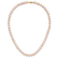 14k 7-8mm Pink Near Round Freshwater Cultured Pearl Necklace-PPN070-18