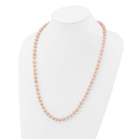 14k 7-8mm Pink Near Round Freshwater Cultured Pearl Necklace-PPN070-24