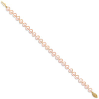 14k 7-8mm Pink Near Round Freshwater Cultured Pearl Bracelet-PPN070-7.5
