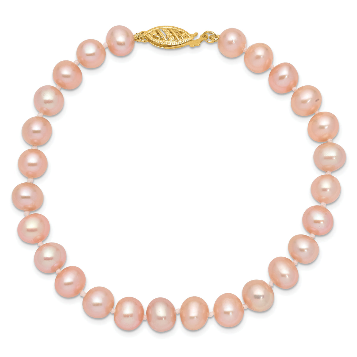 14k 7-8mm Pink Near Round Freshwater Cultured Pearl Bracelet-PPN070-7.5