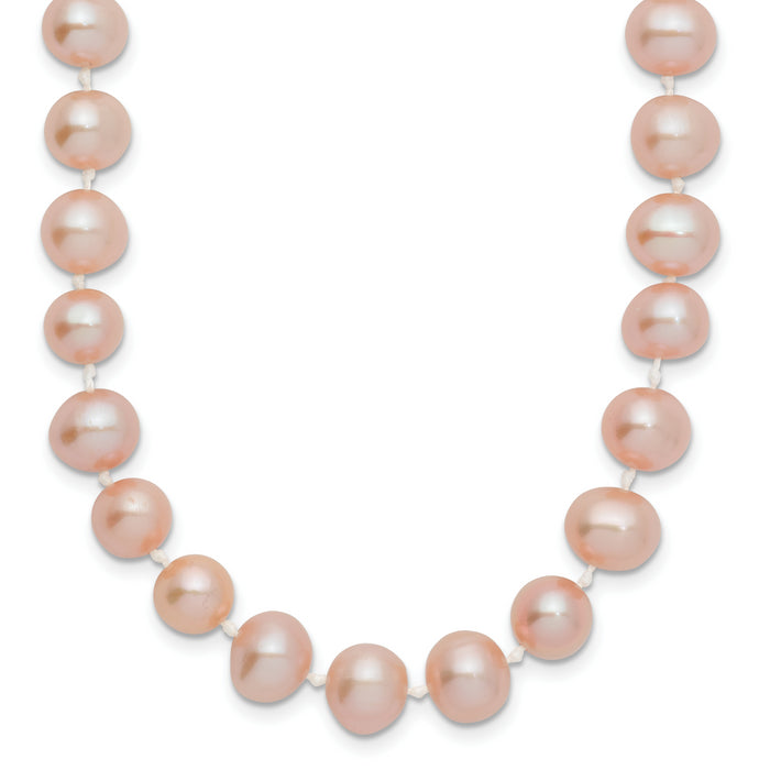 14k 7-8mm Pink Near Round Freshwater Cultured Pearl Necklace-PPN070-24