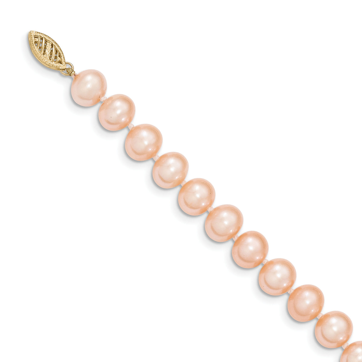 14k 8-9mm Pink Near Round Freshwater Cultured Pearl Necklace-PPN080-16