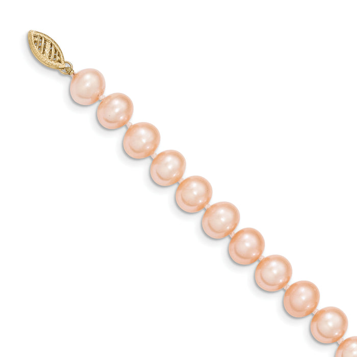 14k 8-9mm Pink Near Round Freshwater Cultured Pearl Necklace-PPN080-24