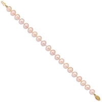 14k 8-9mm Pink Near Round Freshwater Cultured Pearl Bracelet-PPN080-7.5