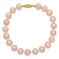 14k 8-9mm Pink Near Round Freshwater Cultured Pearl Bracelet-PPN080-7.5