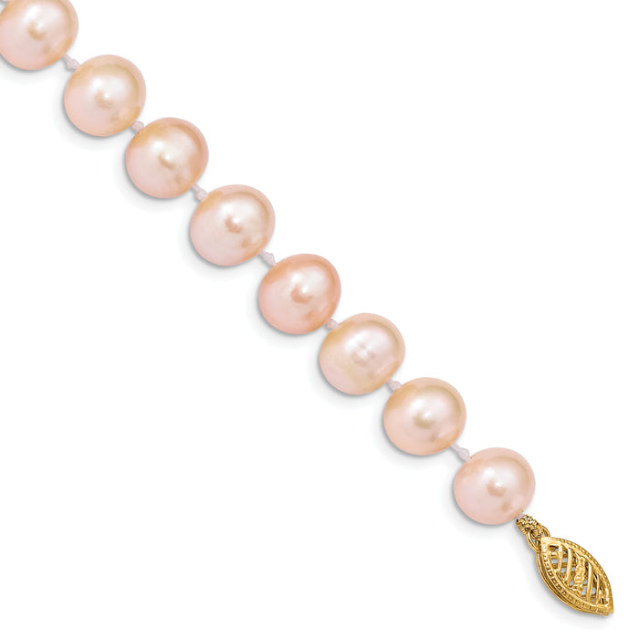 14k 8-9mm Pink Near Round Freshwater Cultured Pearl Bracelet-PPN080-7.5