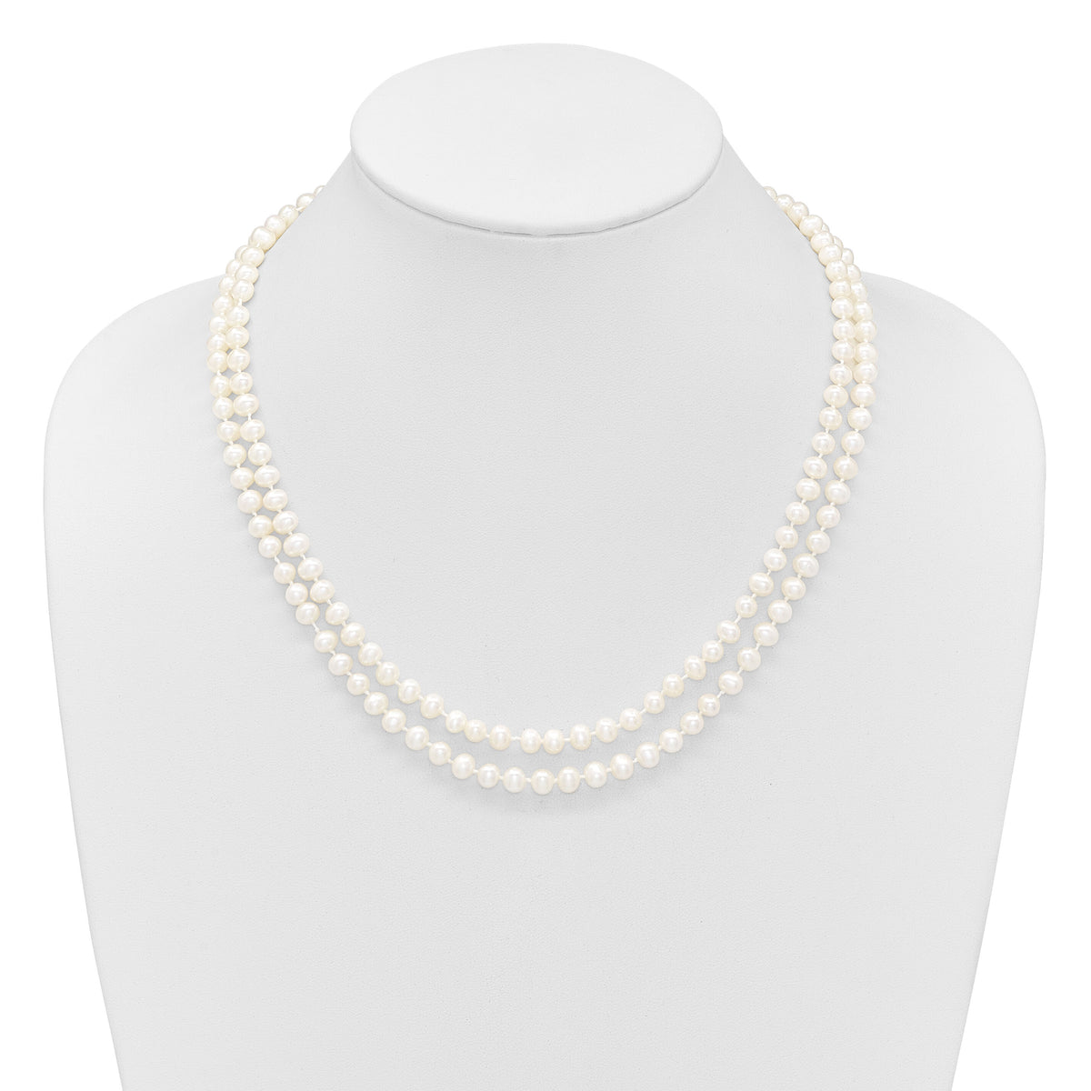 14k 5-6mm Near Rnd White FWC Pearl Double Strand 18in Necklace-PR13-18