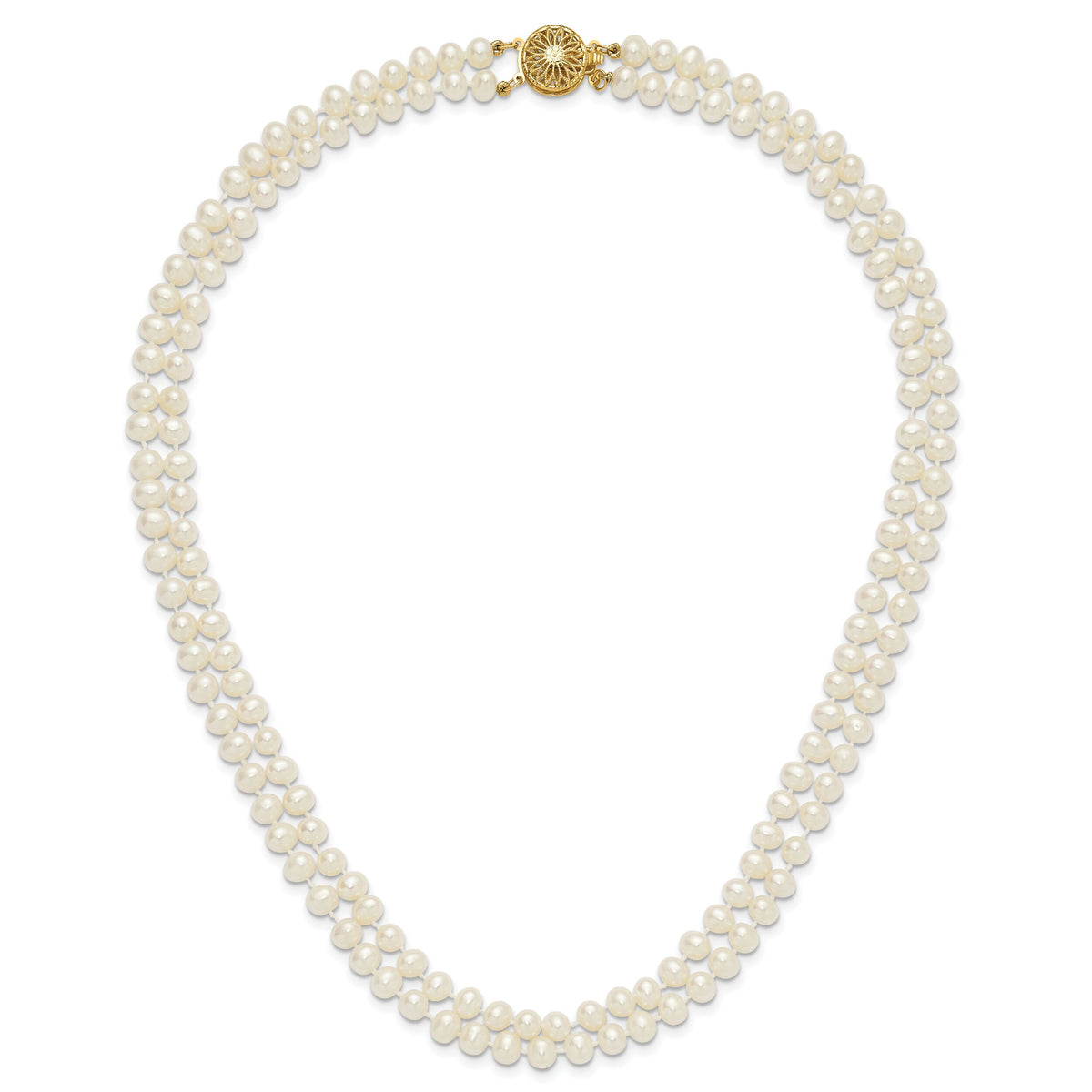 14k 5-6mm Near Rnd White FWC Pearl Double Strand 18in Necklace-PR13-18