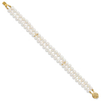 14k 5-6mm White Near Round FW Cultured Pearl 2-strand Bracelet-PR13-7.5
