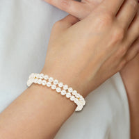 14k 5-6mm White Near Round FW Cultured Pearl 2-strand Bracelet-PR13-7.5