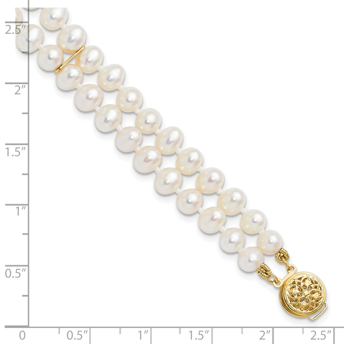 14k 5-6mm White Near Round FW Cultured Pearl 2-strand Bracelet-PR13-7.5