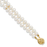 14k 5-6mm White Near Round FW Cultured Pearl 2-strand Bracelet-PR13-7.5