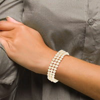 14k 5-6mm White Near Round FW Cultured Pearl 3-strand Bracelet-PR14-7.5