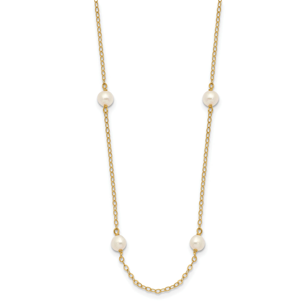 14K 4-5mm White Near Round Freshwater Cultured Pearl 8-station Necklace-PR52-18