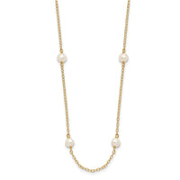 14K 4-5mm White Near Round Freshwater Cultured Pearl 8-station Necklace-PR52-18